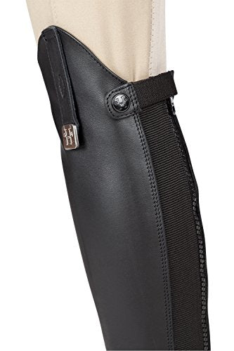 Huntley Equestrian 01004 Ultra Soft Custom Fit Along with Flexibility & Stability Premium Leather Half Chaps Maximum Grip & Durability Upper Swagger Tab & Metal Pendant - Black - Extra Small