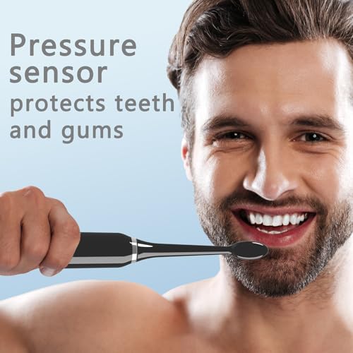 JTF Sonic Electric Toothbrush for Adults - Teeth Whitening Toothbrush with 6 Brush Heads and a Travel Case, Fast Charging for 60 Days Use Waterproof Toothbrushes, Black
