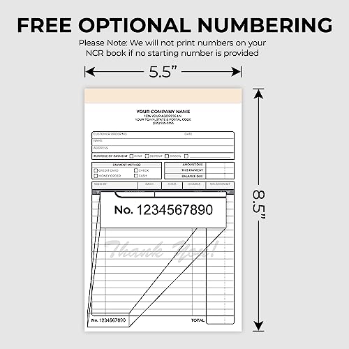 Custom 5.5" x 8.5" Carbonless NCR Books in 2-Part Duplicate Invoices, Receipts, Work Orders, Sales Orders, Purchase Orders, Estimates, Quote Forms with Your Company/Business Name (300 Sets)