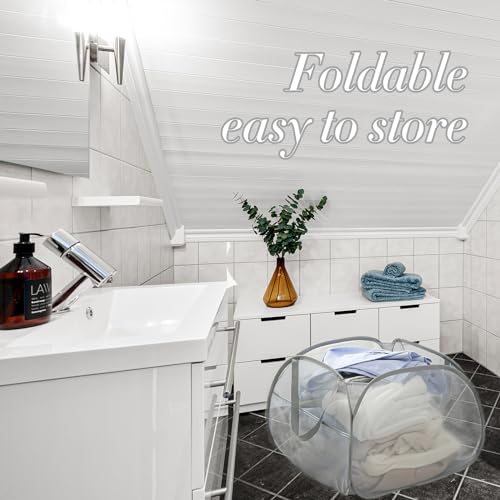 90L Large Capacity Pop Up Mesh Laundry Hamper Collapsible,Large Opening Clothes Hampers, Portable Mesh Laundry Bags for Laundry, Bathroom, Beach, Outdoors and Travel (1 Pack Grey)