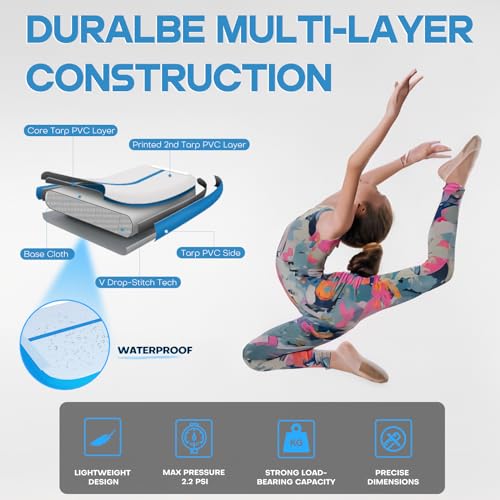 CHAMPIONPLUS 10ft 13ft 16ft 20ft Tumble Track Tumbling Mat Inflatable Gymnastics Air Mat 4/8 inches Thickness for Home Training Cheerleading Yoga with Electric Air Pump Blue