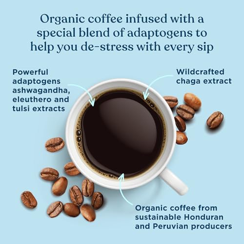 Four Sigmatic Adaptogen Coffee K-Cups | Organic Medium Roast Ground Coffee with Ashwagandha, Eleuthero, Chaga & Tulsi | Fair Trade | Immune Support & Stress Relief | Keto | 24 Count