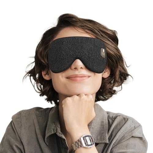 Heated Eye Mask, Cordless Heat Eye Compress for Dry Eye Stye Relax Eye Strain, Electric Warm Eye Mask for Airplane Sleeping for Women, Blackout Eye Mask for Travel, Idea for Woman/Man (Black)