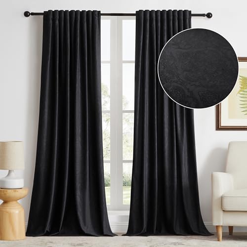 GIGIZAZA Blush Pink Velvet Curtains 63 Inch Long for Living Room,2 Panels Luxury Boho Drapes Flower Embossed Blackout Window Curtain for Living Room Back Tab Thermal for Bedroom