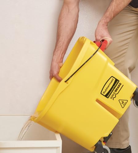 Rubbermaid Commercial Products WaveBrake 26 Qt. Side-Press Mop Bucket and Wringer Combo on Wheels, Yellow, for Professional/Industrial/Business Heavy-Duty Floor Cleaning/Mopping