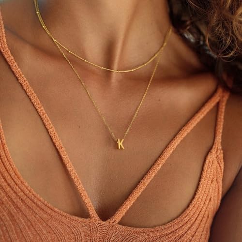 BAYLAY Dainty Gold Initial Necklace for Women, Gold Letter Tiny M Initial Pendant Necklace Simple Cute Personalized Name Necklace Gold Jewelry for Women