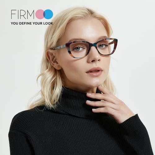 Firmoo Women Blue Light Blocking, Cat Eye Computer Glasses, Anti Glare Anti Eyestrain Acetate Full Frame Blue Light Blocker Eyewear (Pink,Pattern)