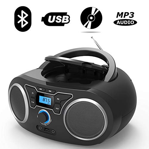 Portable Radio CD Player Boombox with Bluetooth & FM Radio, USB Port, AUX Input, Headphone Jack,Compact CD Player Radio Stereo System,CD-R/CD-RW/MP3 CDs Playback(WTB-771)