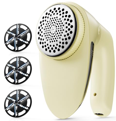 POPCHOSE Fabric Shaver, Rechargeable Lint Remover Defuzzer Sweater Shaver, Fuzz Remover for Clothes, Sweater, Furniture, Couch, Cashmere(Two 6-Leaf Blades Extra, Electrostatic Brush)…