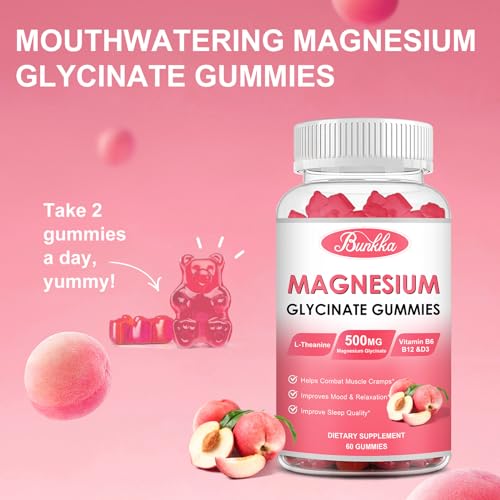 (2 Pack) Magnesium Glycinate Gummies-Magnesium Glycinate 500mg, Magnesium Complex Supplement with Potassium, VitaminD, B6 for Calm, Sleep&Stress Relief-Sugar Free, 120 Peach Magnesium Gummies