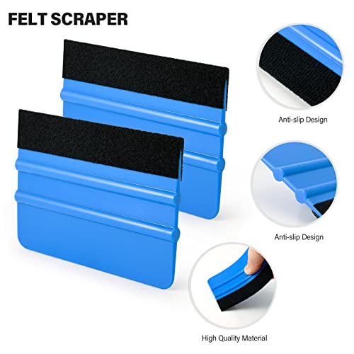 Gomake Vehicle Vinyl Wrap Window Tint Film Tool Kit Include 4 Inch Felt Squeegee, Retractable 9mm Utility Knife and Blades, Zippy Vinyl Cutter and Mini Go Corner Squeegee for Car Wrapping