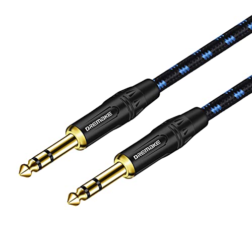 DREMAKE Guitar Cable, Jack 6.35mm/6.5mm 1/4 Inch Amp Cord for Bass Electric Guitar Amplifier, 20FT 6.35mm 1/4 Straight to Straight Stereo Audio Balanced Instrument Patch Cable, Black Blue