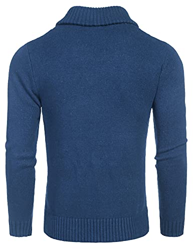 COOFANDY Men's Shawl Collar Sweaters V-Neck Relaxed Fit Cable Pullovers Brown