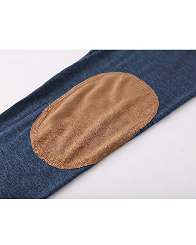 ZILIN Women's Faux Suede Elbow Patch T-Shirt Long Sleeve Letter Print Tunic Shirts Tops (Blue, M)