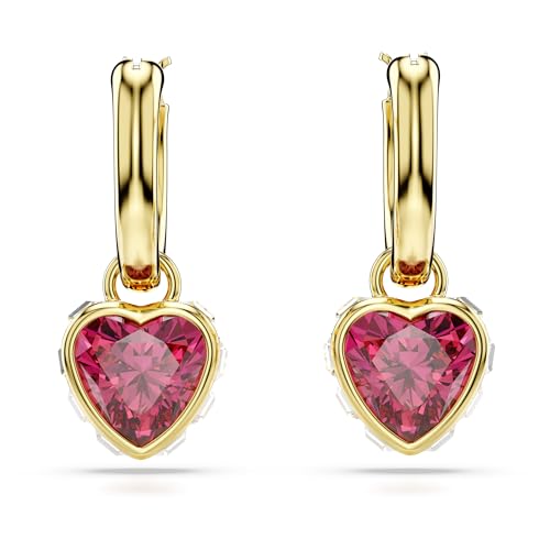 Swarovski Chroma Drop Earrings, Red Heart-Shaped Stones and Clear Square-Cut Crystals in a Gold-Tone Finished Setting, Part of the Swarovski Chroma Collection