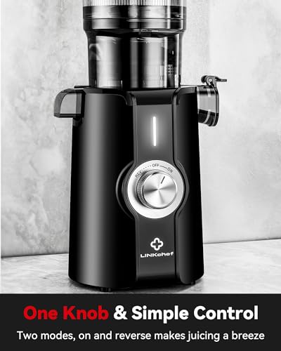 Rush Clear Slow Masticating Juicer Machines, Cold Press Juicer with No-Prep 4.35" Feed Chute Fit Whole Fruits & Vegetables Juicer Machine Easy to Clean, LINKChef 42oz Capacity, 200w, Blackout