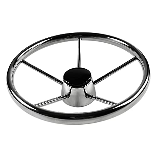 MARINE CITY 304 Stainless Steel Boat Steering Wheel - 25 Degree 5 Spokes | 13-1/2 Inches Diameter | Attractive Design - Ideal for Marines, Boats, and Yachts