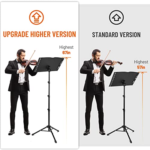 CAHAYA 5 in 1 Heightened Dual-use Sheet Music Stand & Desktop Book Stand Metal Portable Solid Back with Height Adjustable from 31.4-67in Including Carrying Bag, Sheet Music Folder & Clip CY0304
