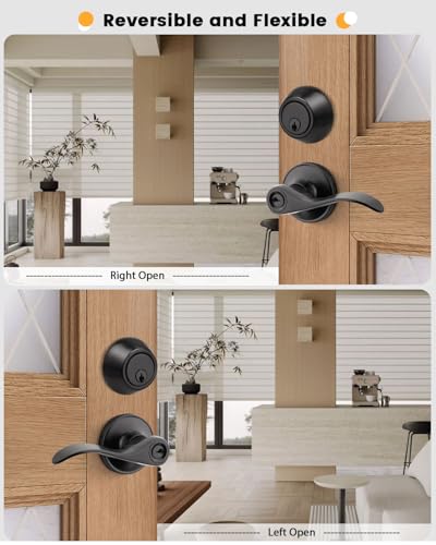 1Pack Exterior Door Lever Lockset with Single Cylinder Deadbolt Black Door Handle with Deadbolt Lock Set Keyed Alike, Matte Black Finished