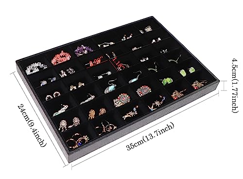Wudygirl 7 Slots Velvet Ring Earrings Tray Storage Jewelry Showcase Display Stackable Rings Organizer Holder for Drawers, Black (Ring Tray)
