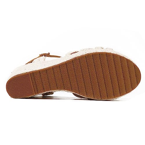 Tscoyuki Espadrille Wedge Sandals for Women, Adjustable Ankle Strappy Cute Shoes Open Toe Platform Womens Sandals Casual Sloping High Heels