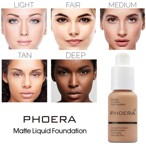 PHOERA Foundation, PHOERA Matte Liquid Foundation,PHOERA Makeup for Women, PHOERA Foundation Full Coverage Concealer, 30ml 24HR Matte Oil Control Concealer (106 - Warm Sun*2)