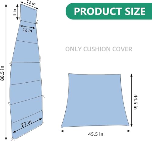 Outdoor Hanging Lounge Chair Replacement Cushion Cover and Umbrella Fabric, Made for Patio Curved Chaise Hammock Floating Swing Chair Pads, Waterproof Soft Fabric (Cushion Not Included), Blue