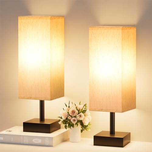 aooshine Navy Blue Small Table Lamp - Bedside Lamp for Bedroom, Minimalist Nightstand Lamp with Silver Base, Desk Lamp for Kids Room Dorm