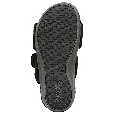 Vionic Women's Indulge Dessie Slipper - Ladies Comfortable Cozy Adjustable House Slippers with Concealed Orthotic Arch Support Black 5 Medium