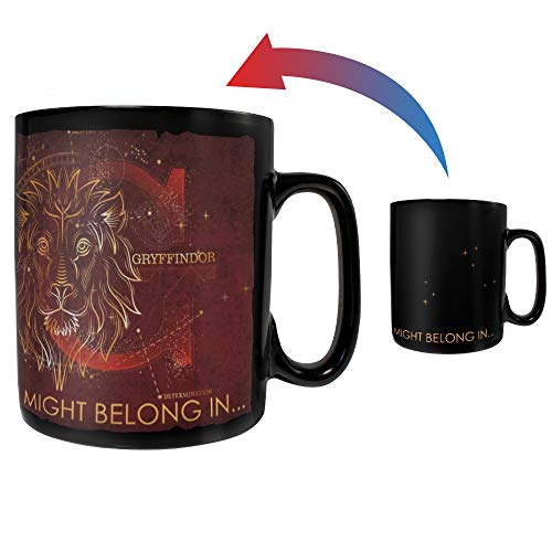 Morphing Mugs Harry Potter – Celestial Hogwarts Houses – Gryffindor – Sorting Hat – 16 oz Large Ceramic Heat Sensitive Clue Mug – Full image revealed when HOT liquid is added