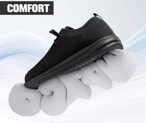 LARNMERN Steel Toe Loafers Women Slip On Work Safety Shoes Lightweight Comfortable Walking Sneakers Casual(7.5 Women, Black Pink)