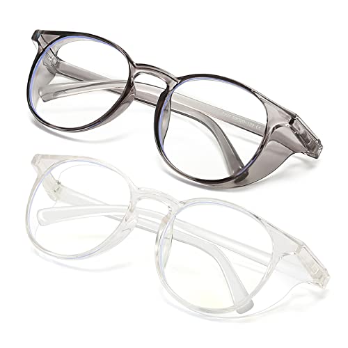 Outray 2 Pairs Anti Fog Safety Goggles Protective Glasses Blue Light Blocking Eyeglasses for Men Women (Purple+Tortoise(Square))