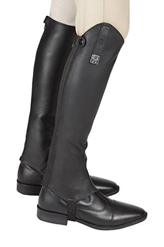 Huntley Equestrian 01004 Ultra Soft Custom Fit Along with Flexibility & Stability Premium Leather Half Chaps Maximum Grip & Durability Upper Swagger Tab & Metal Pendant - Black - Extra Small