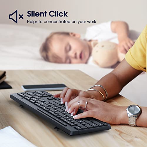 COLIKES Wireless Keyboard Multi-Device, 2.4G & Dual Bluetooth Keyboard, Computer Keyboard with 8 Multimedia Keys, Ergonomic Full-Size PC Keyboard, Compatible with PC, Laptop