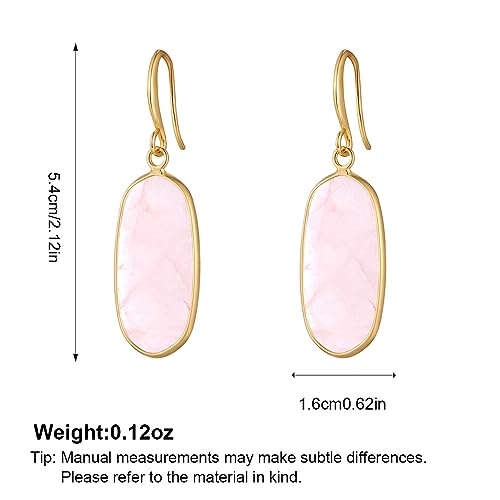 FILMOON Natural Crystal Healing Stone Earrings Statement Pink Earrings Stone Dangle Earrings for Women