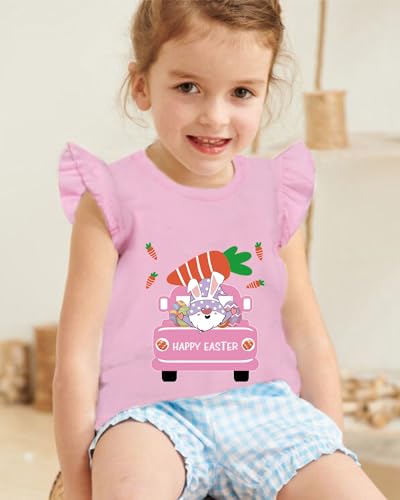 Easter Day for Toddler Girl Clothes Rabbit Ruffle Short Sleeve Tshirt Baby Kids Outfits Cotton Tee Tops Bunny Carrot Pink 2T