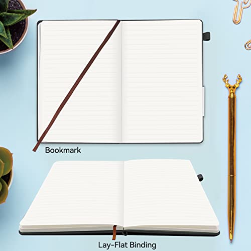 Soomeet Lined Journal Notebook, 200 Pages, Leather Hardcover Notebooks, A5 College Ruled Thick Classic with Pen Loop Notebook Journals for Writing, for Women Men Office School, 5.75'' X 8.38'', Black