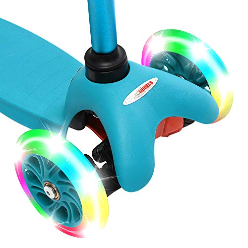 ChromeWheels Scooter for Kids, Deluxe 3 Wheel Scooter for Toddlers 4 Adjustable Height Glider with Kick Scooters, Lean to Steer with LED Flashing Light for Ages 3-6 Girls Boys, Aqua