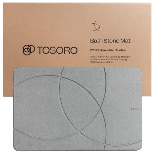 TOSORO - Stone Bath Mat, Diatomaceous Earth Non-Slip Stone Shower Mat - Quick Drying Absorbent Bath Stone Mat - Elegant & Modern Design, Easy to Clean (23.5 x 15 Graphite)
