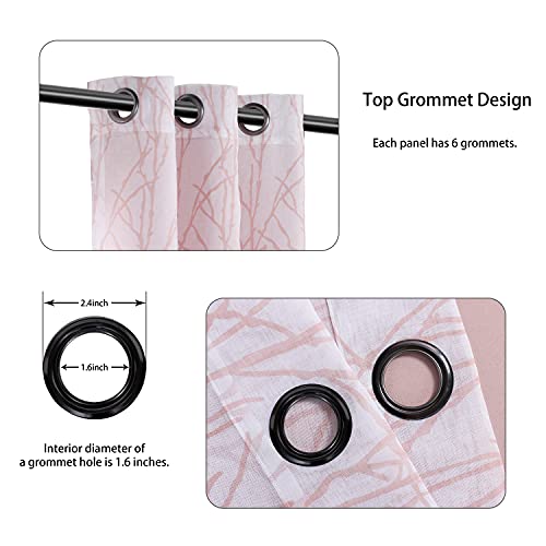 BONZER Mix and Match Curtains - 2 Pieces Branch Print Sheer Curtains and 2 Pieces Blackout Curtains for Bedroom Living Room Grommet Window Drapes, 37x63 Inch/Panel, Blush, Set of 4 Panels