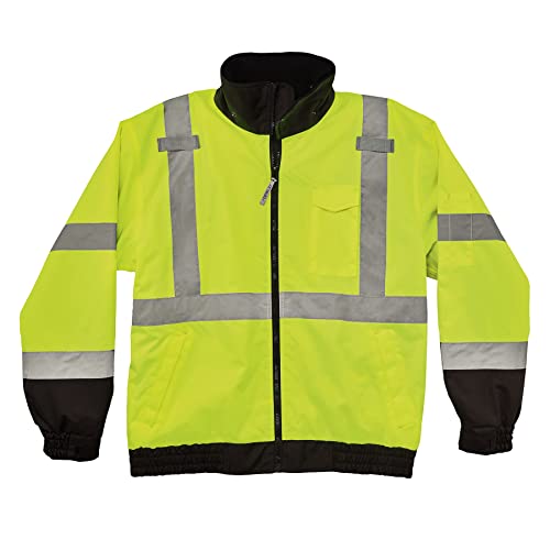 Ergodyne Unisex Adult 3-in-1 Hi-Vis Winter Bomber Jacket, Lime, Small US