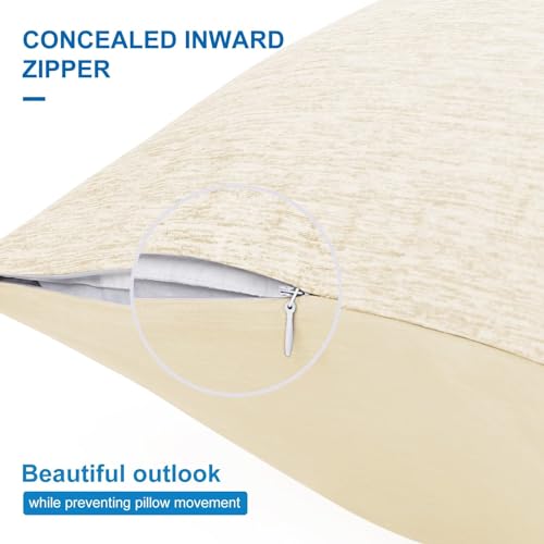 HOMFINE Cooling Pillowcases Standard Size - Double Side Q-Max 0.439 Cooling Fiber for Pillow Protector, Breathable Cold Pillow Cover for Hot Sleeper Night Sweat, Hidden Zipper, 2 Pack (20"x26", Beige)