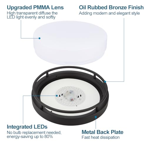 Xbuyee 2Pack LED Flush Mount Ceiling Light Fixture 13" 20W, 3000/4000/5000K Color Adjustable, Dimmable Ceiling Lamp for Kitchen, Hallway, Stairwell, Oil Rubbed Bronze, ETL