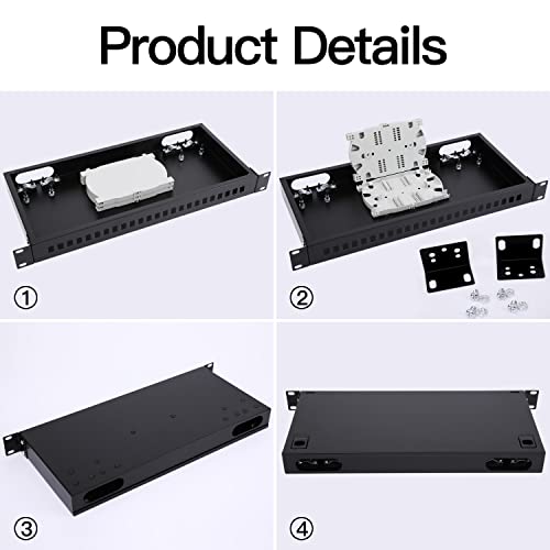 19" Rack Mount Enclosure Fiber Optic Box Fits Racks Cabinet 1U LGX Loaded Patch Panel - Include 2Pcs Splice Trays Maximum Capacity 48 Fibers