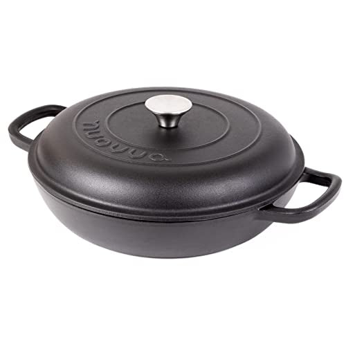 Cast Iron Dutch Oven with Lid – Non-Stick Ovenproof Enamelled Casserole Pot – Sturdy Dutch Oven Cookware – Black, 2.1-Quart, 20cm – by Nuovva