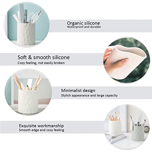 minimaliving Pen Holder,Nordic Style Silicone Waterproof Pencil Holder for Desk Simple&Modern Minimalist Makeup Organizer Multifunctional Office Supplies for Home,Kids and School(Beige)