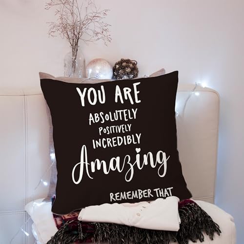 NATSUNO You are Awesome Gifts,Black Pillow Cases 18X18,Inspirational Pillows,You are Amazing Gifts for Women,Inspirational Gifts for Women,Encouragement Gifts for Women(Black)