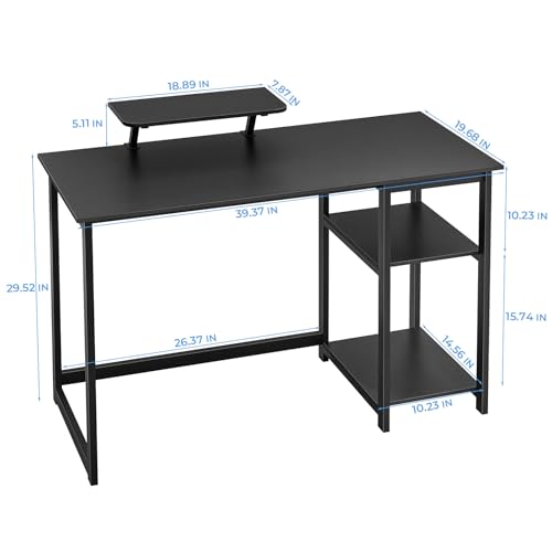 GreenForest Computer Desk with Monitor Stand,39 inch Small Desk with Reversible Storage Shelves,Gaming Desk for Small Spaces Home Office Writing Desk Study Table,Black