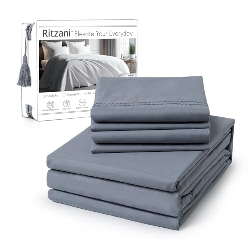 Twin Size Sheet Set Deep Pocket- 4 Piece Ultra Soft Machine Washable Luxury Bed Sheet Set - Shrinkage & Fade Resistant Embroidered Bedding Sheet (Twin, Steel Blue)
