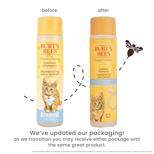Burt's Bees for Pets Tearless Kitten Shampoo with Buttermilk, 99.3% Natural Origin Formulas, Pet Cleanser for Cats, Gentle Cat Wash for Itchy Skin, 2pk, 10 oz